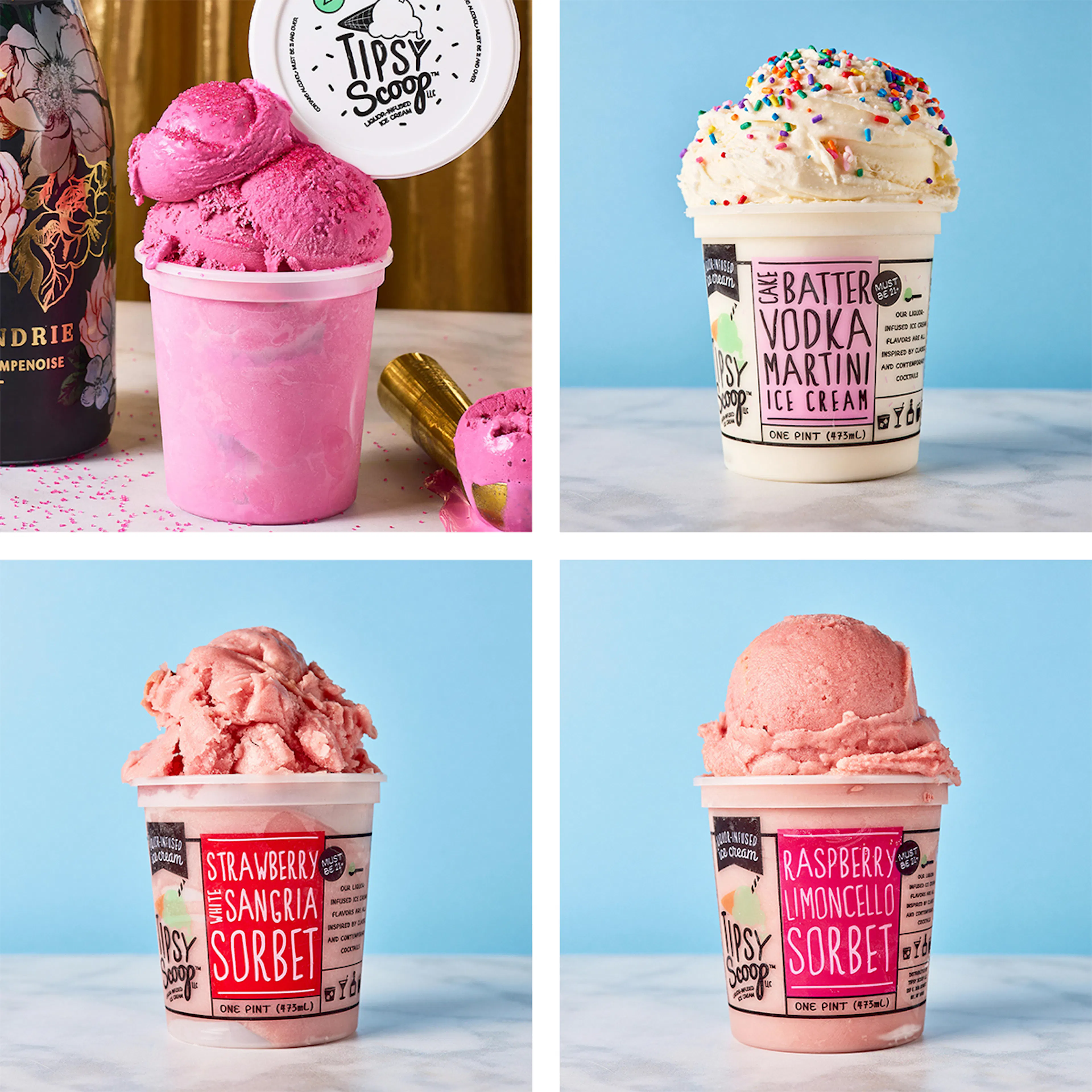 "Sips & Scoops NYE" Boozy Ice Cream - 4 Pints by Tipsy Scoop Boozy Ice Cream