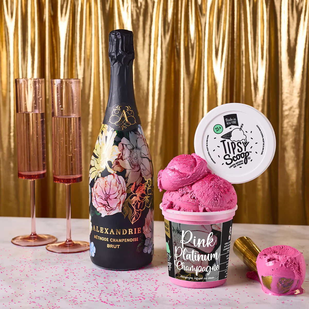 Pink Platinum Champagne Boozy Ice Cream - 4 Pints by Tipsy Scoop Boozy Ice Cream