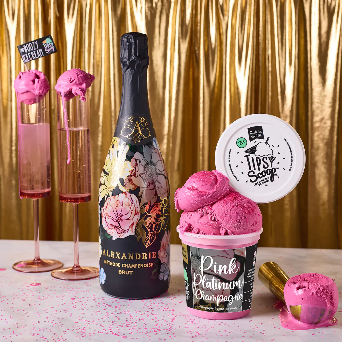 Pink Platinum Champagne Boozy Ice Cream - 4 Pints by Tipsy Scoop Boozy Ice Cream - Alternate image 1