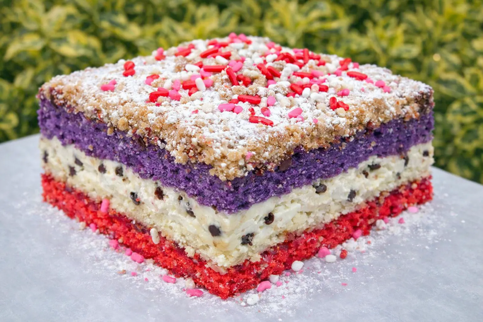 Valentine's Day Cannoli Rainbow Cookie Crumb Cake by Comfortland