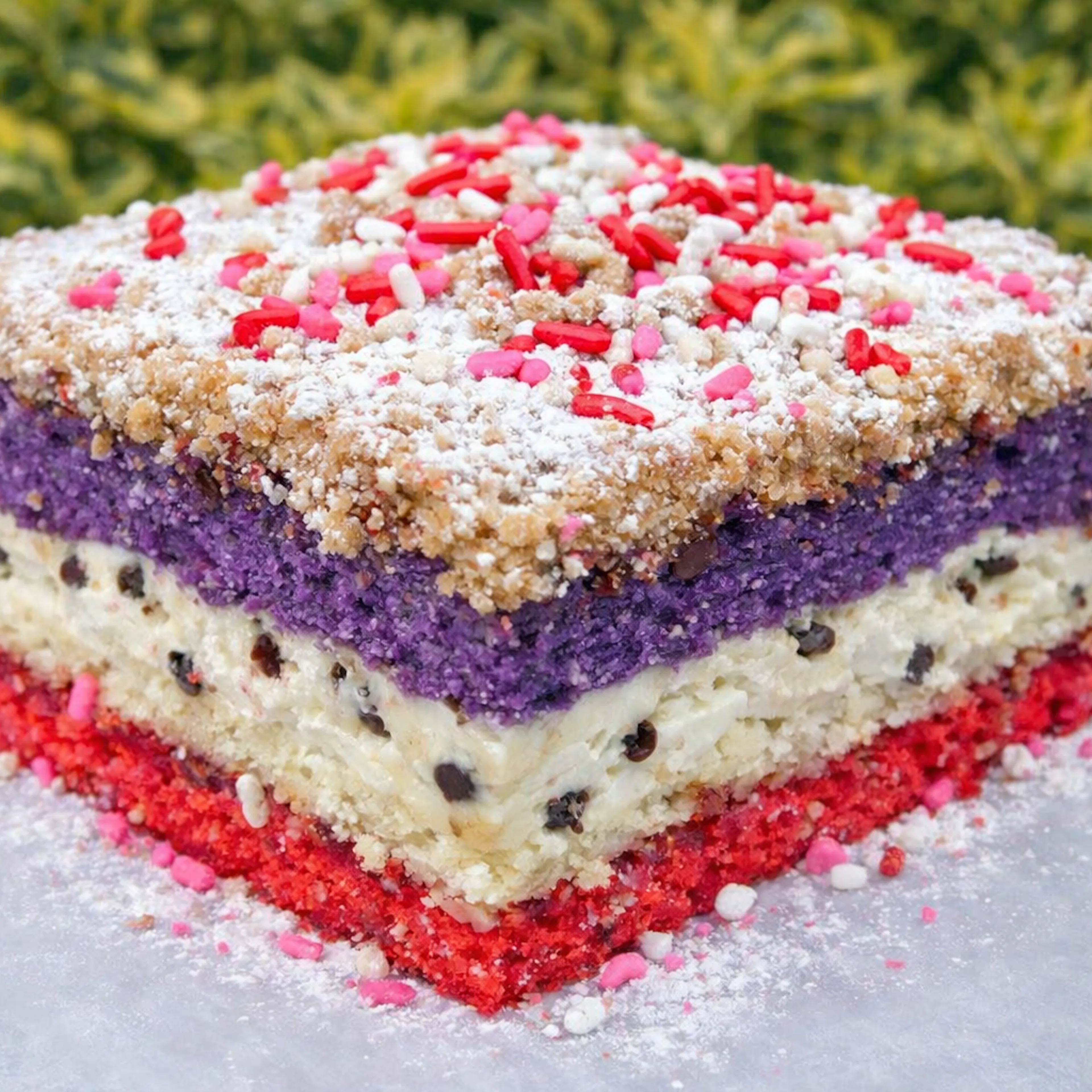 Valentine's Day Cannoli Rainbow Cookie Crumb Cake by Comfortland