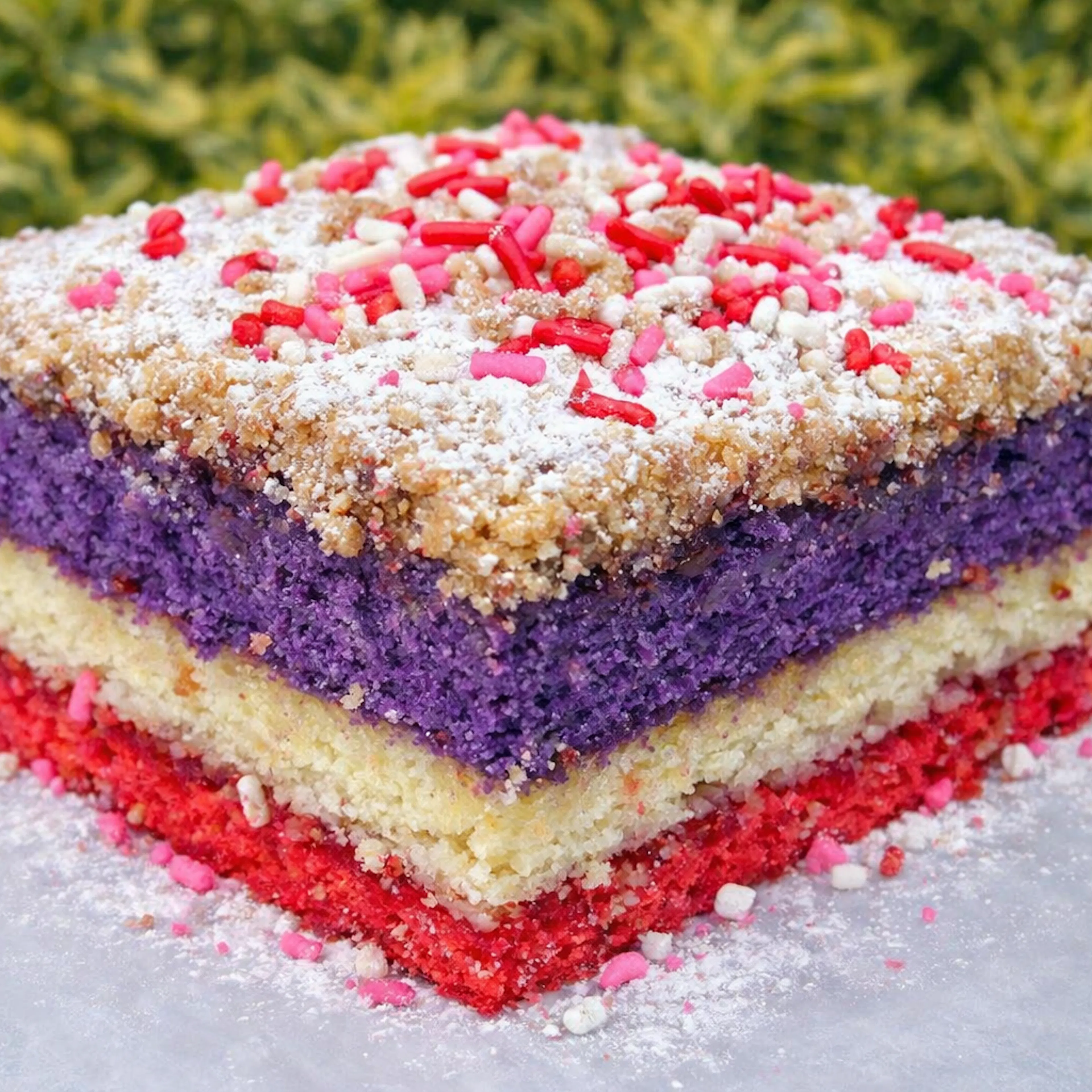 Valentine's Day Rainbow Cookie Crumb Cake by Comfortland