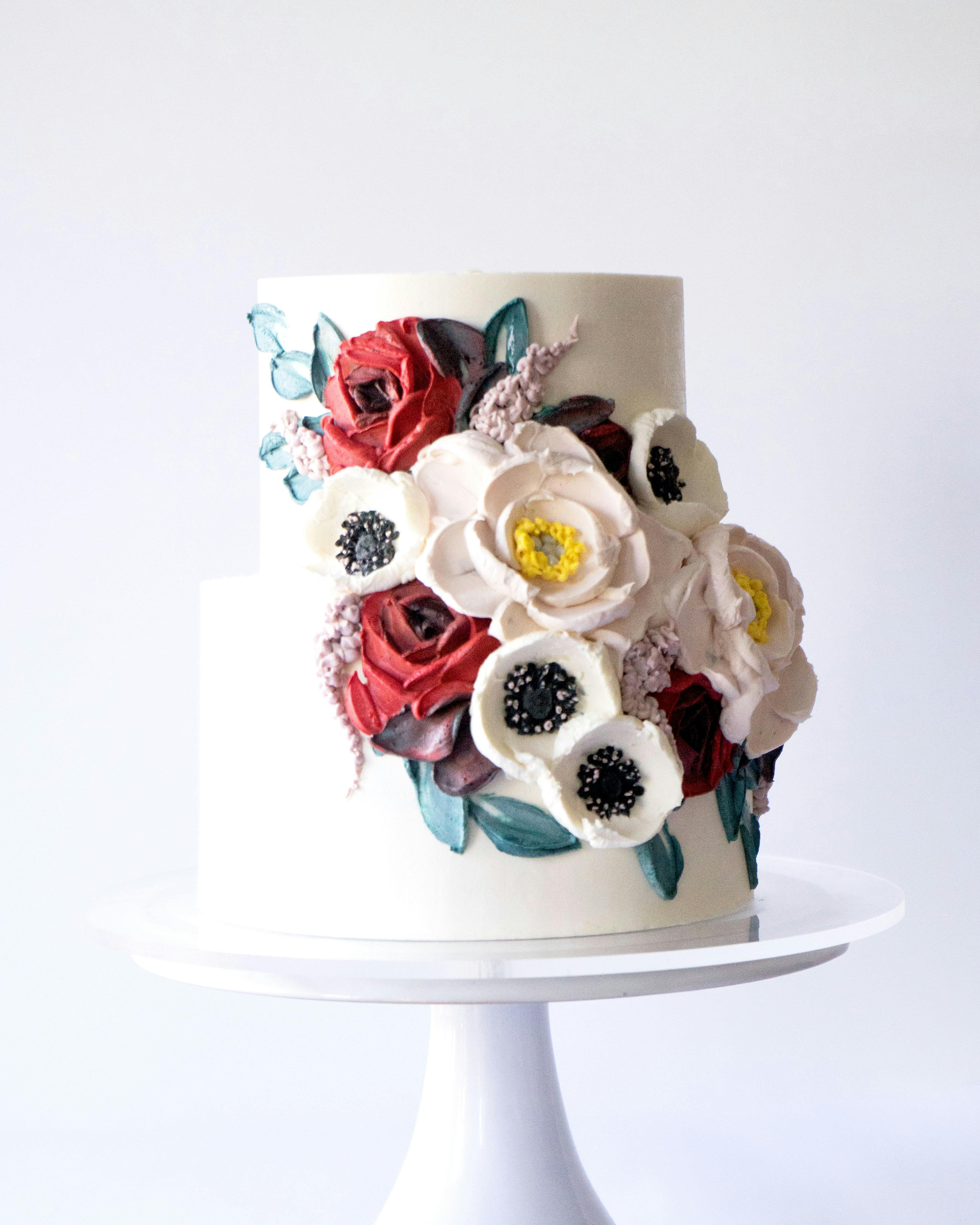 Red Roses & Anemones Floral Decorated 2-Tier Cake by Miri Nadler Cakes - Alternate image 2