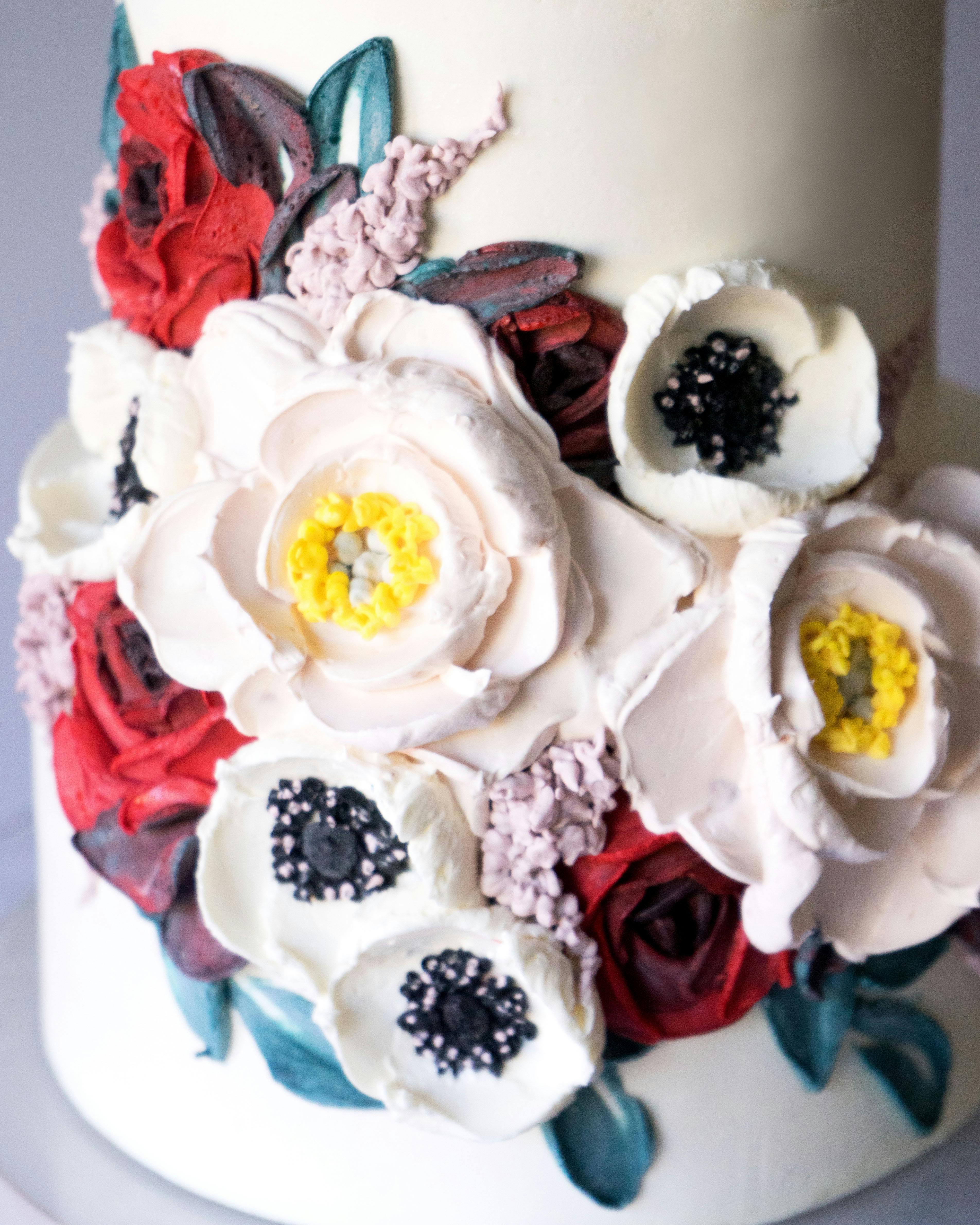Red Roses & Anemones Floral Decorated 2-Tier Cake by Miri Nadler Cakes - Alternate image 1