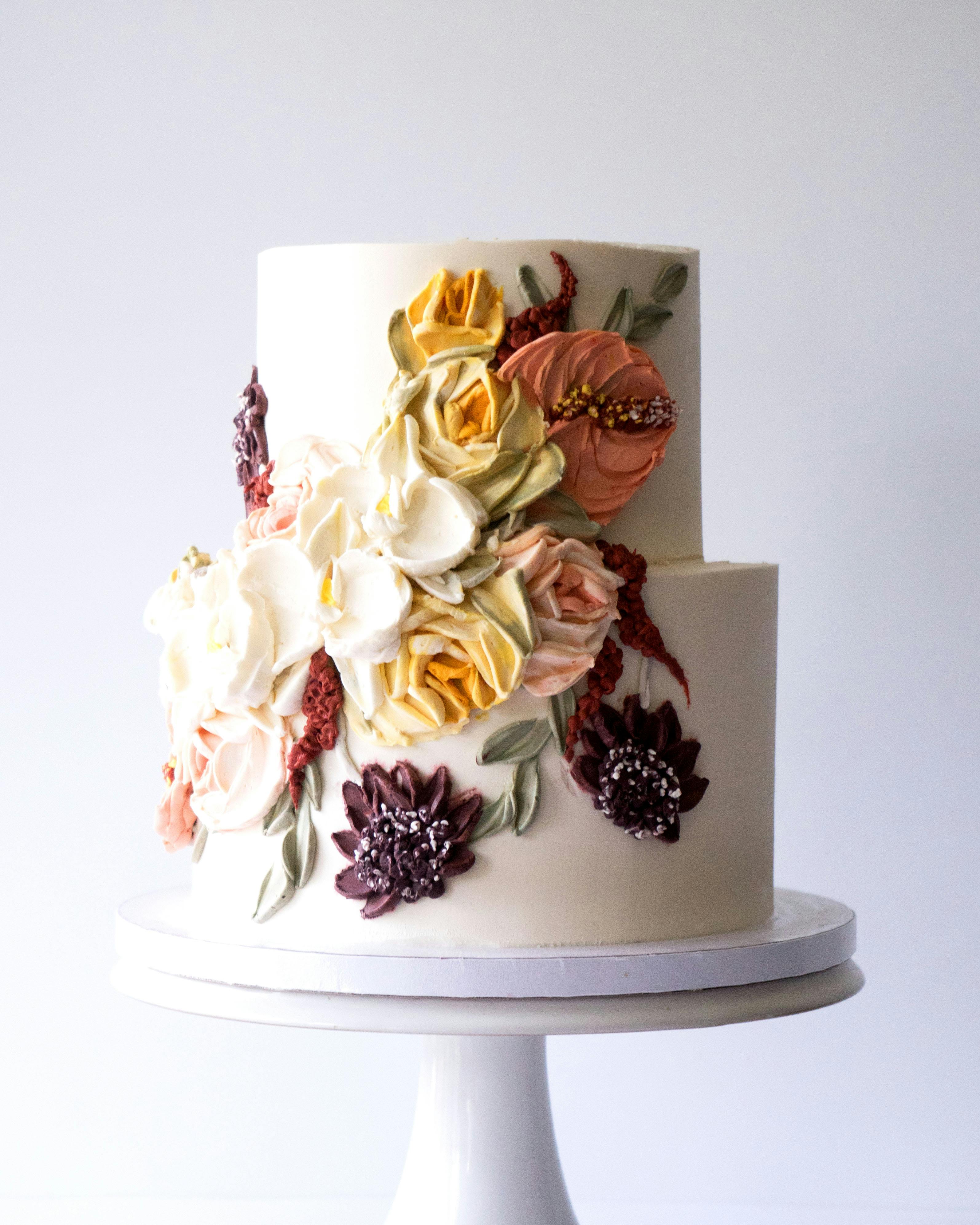 Orchids & Warm Floral Decorated 2-Tier Cake by Miri Nadler Cakes - Alternate image 3