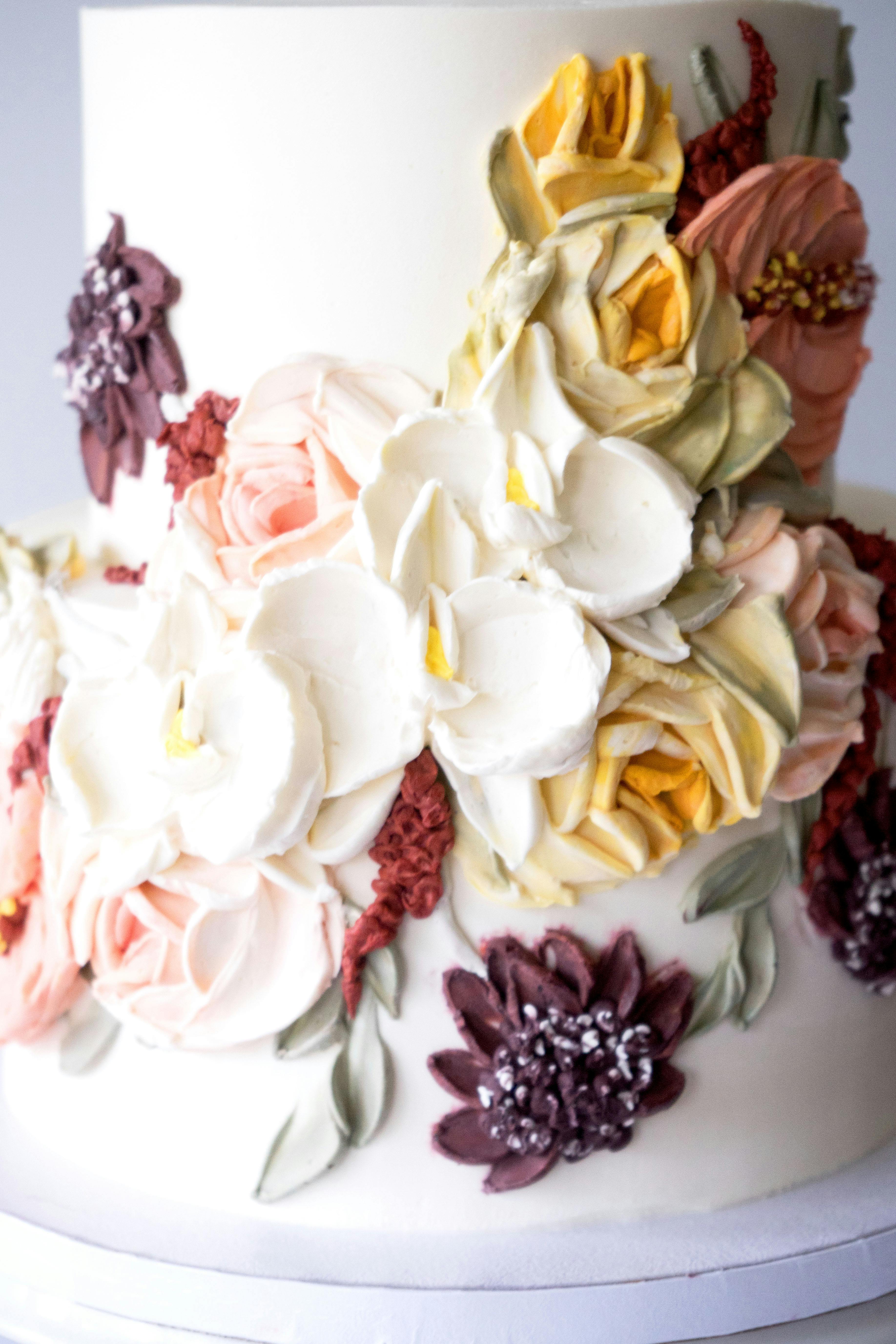 Orchids & Warm Floral Decorated 2-Tier Cake by Miri Nadler Cakes - Alternate image 1