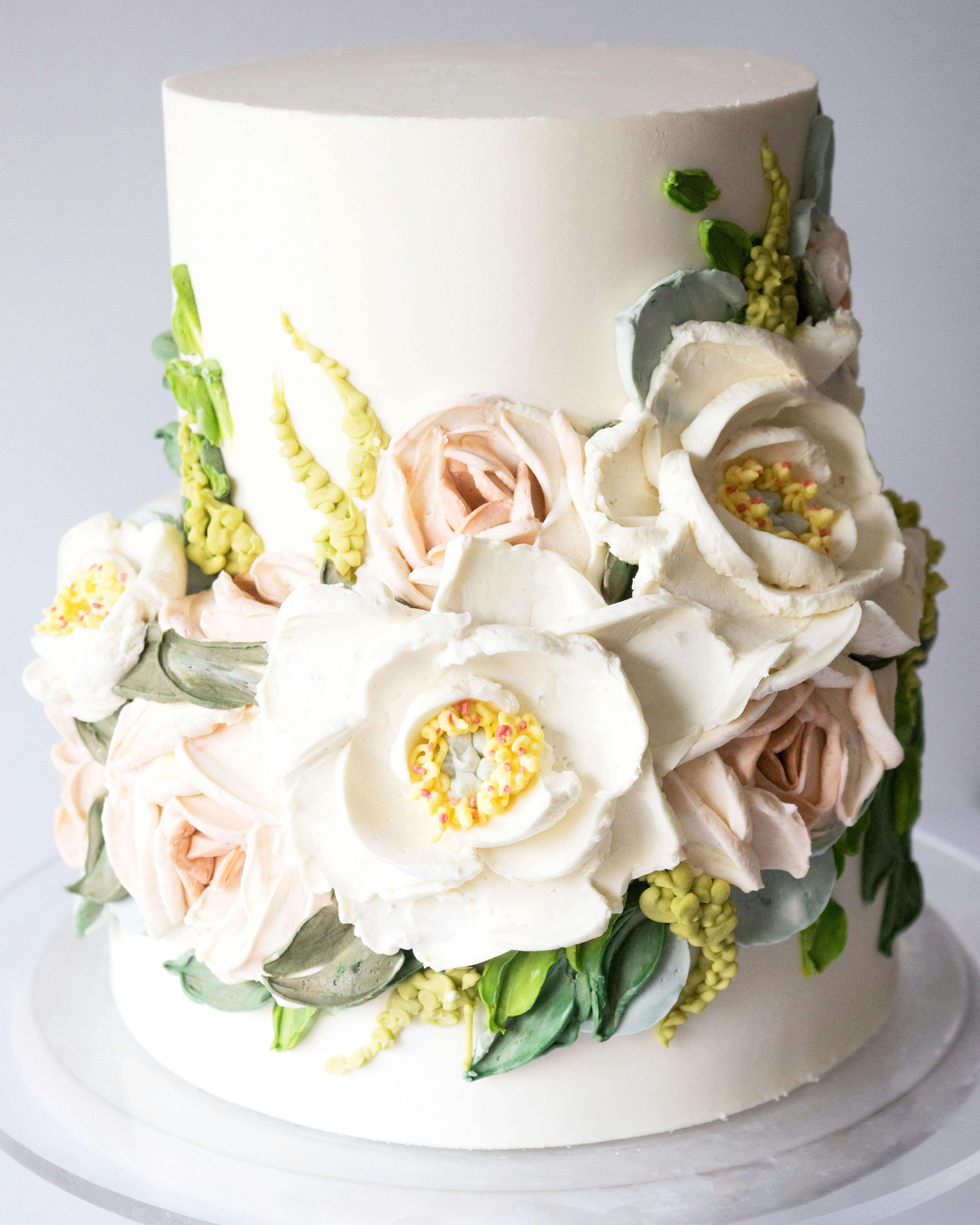 Greenery & White Floral Decorated 2-Tier Cake by Miri Nadler Cakes - Alternate image 1