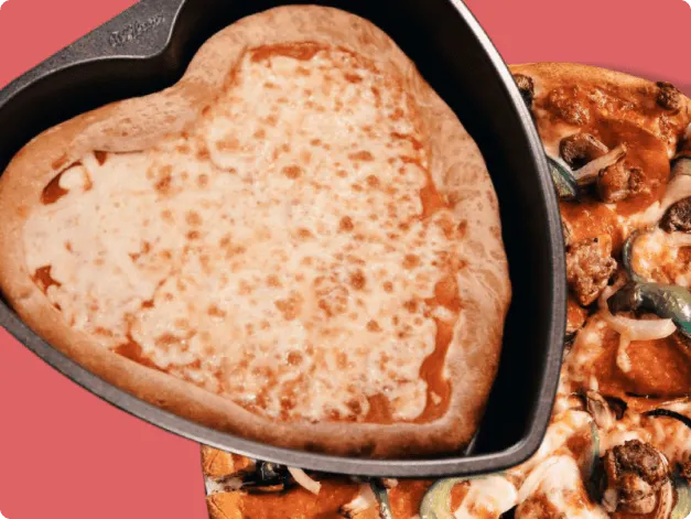 Heart-Shaped Greek Pizza by Four Brothers Pizza Inn