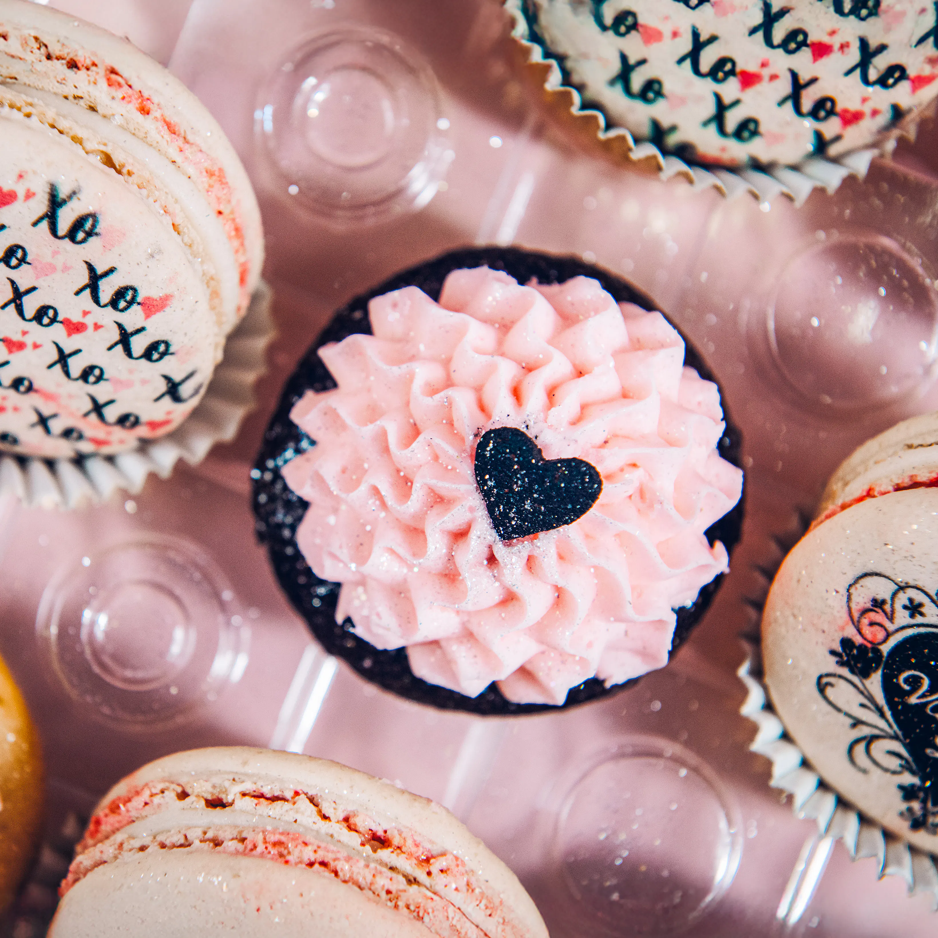 Valentine's "Blush & Black" Mini Cupcakes + Macarons by Trophy Cupcakes - Alternate image 3