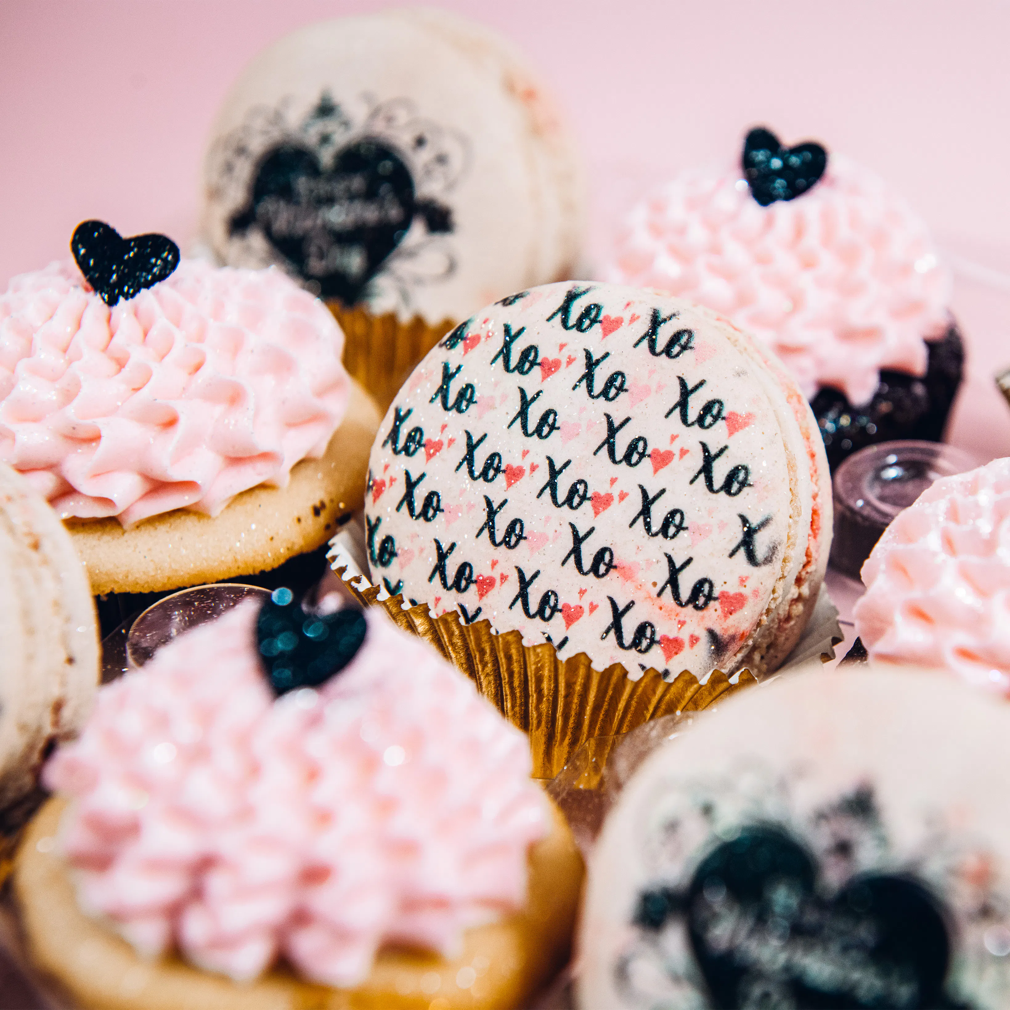 Valentine's "Blush & Black" Mini Cupcakes + Macarons by Trophy Cupcakes - Alternate image 2