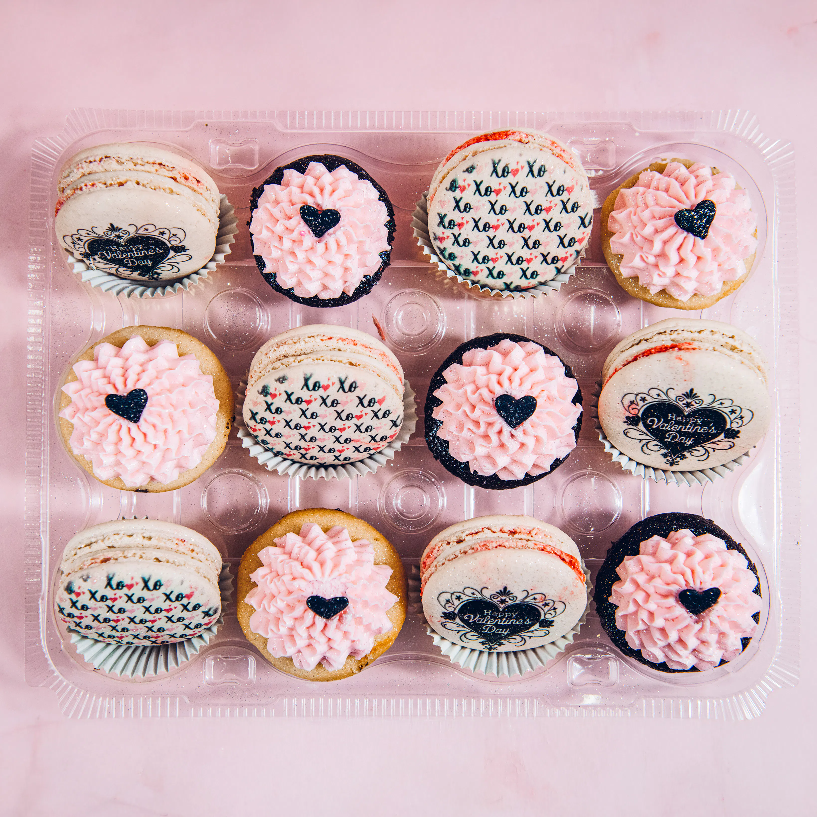 Valentine's "Blush & Black" Mini Cupcakes + Macarons by Trophy Cupcakes - Alternate image 1