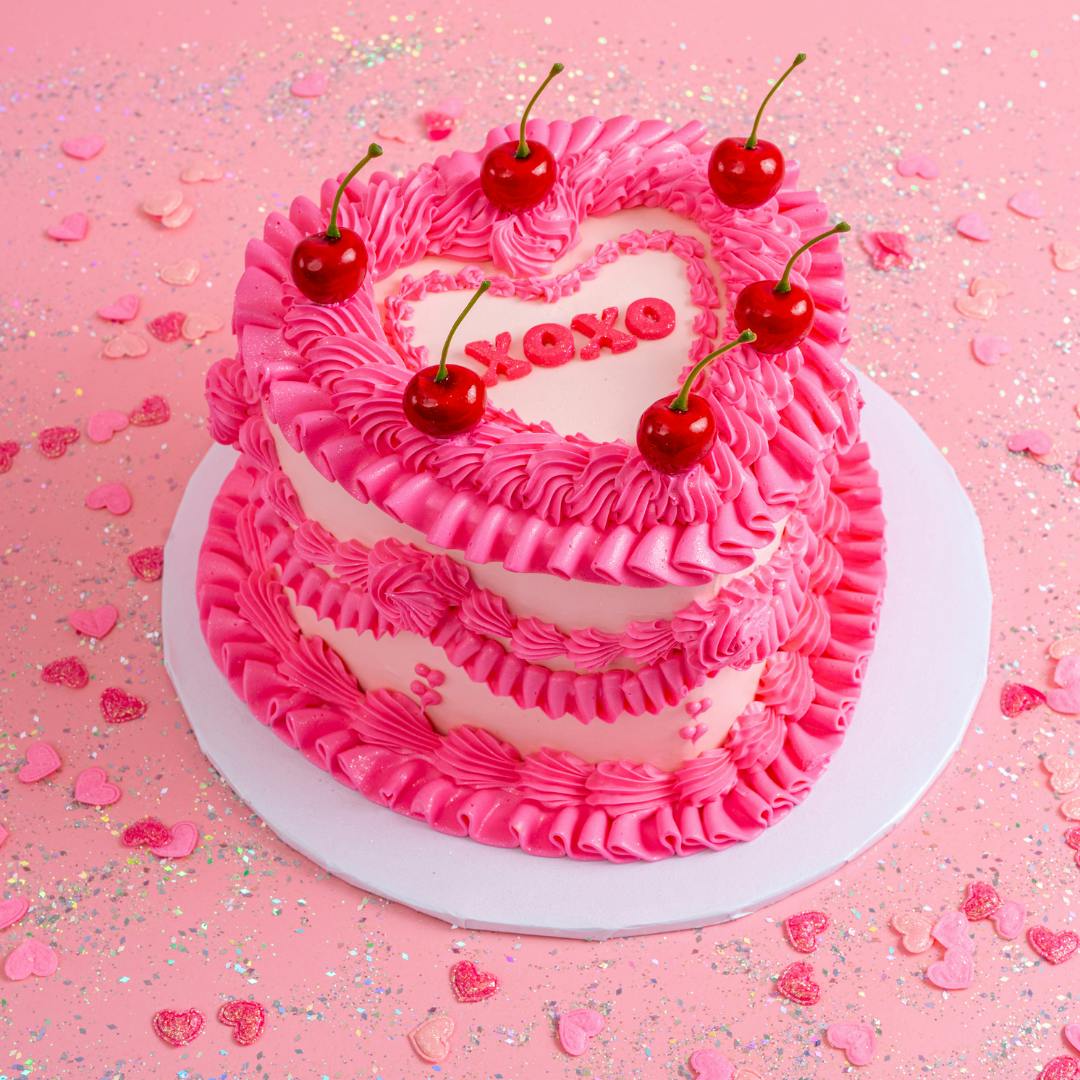 XOXO Vintage Red Velvet Heart Cake by Sweet E's Bake Shop