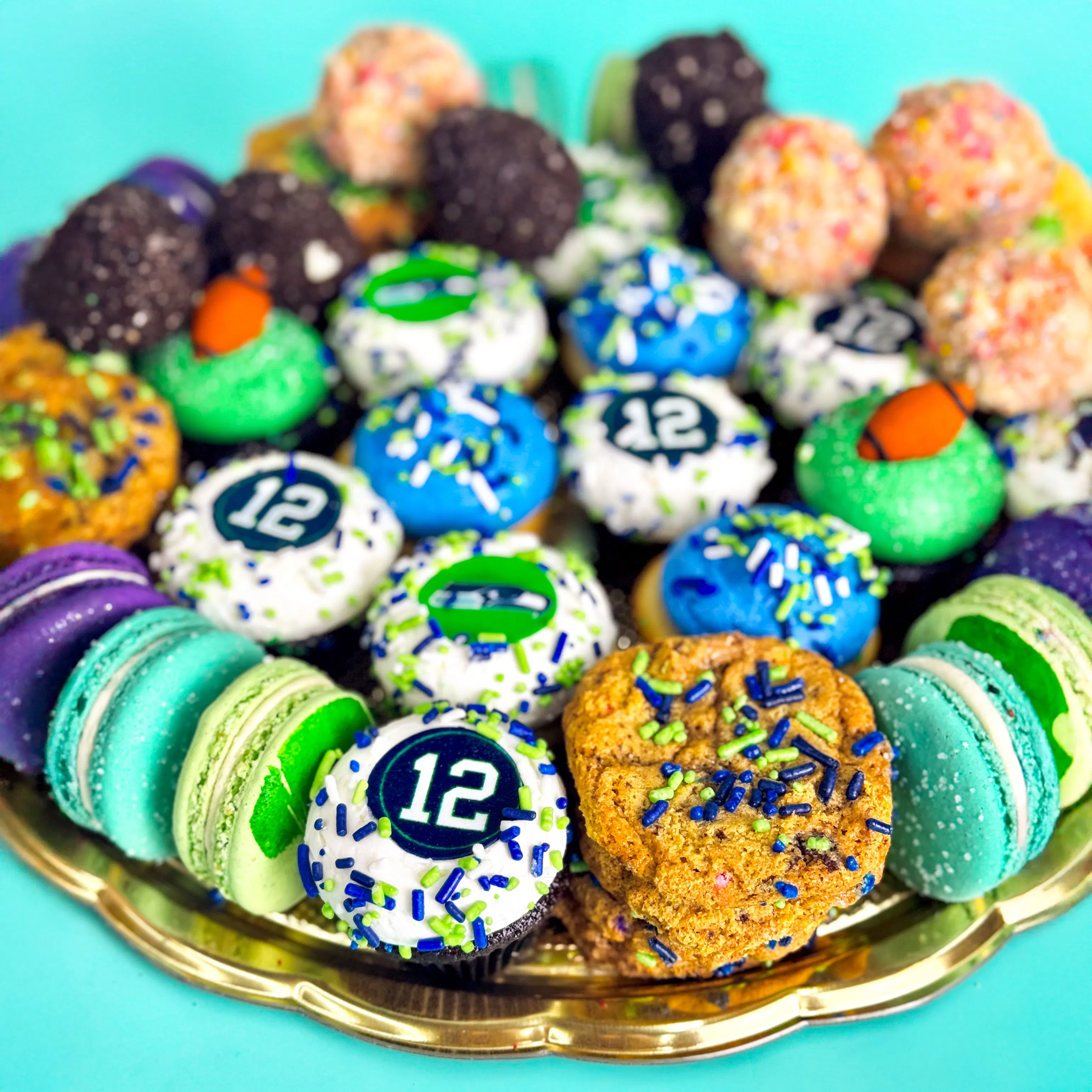 Seahawks Dessert Sampler Party Platter by Trophy Cupcakes