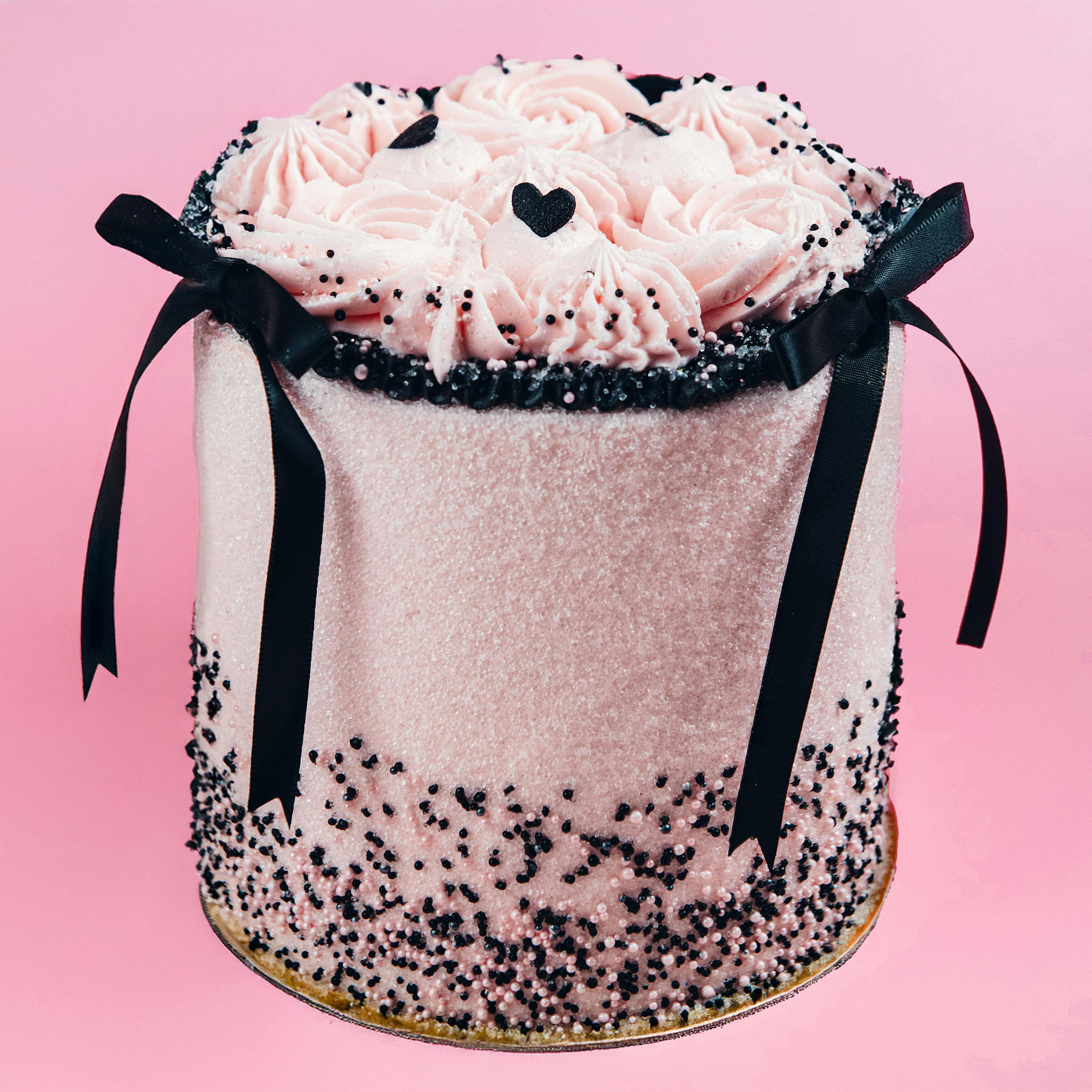 Valentine's Day "Blush, Black & Bows" Cake by Trophy Cupcakes