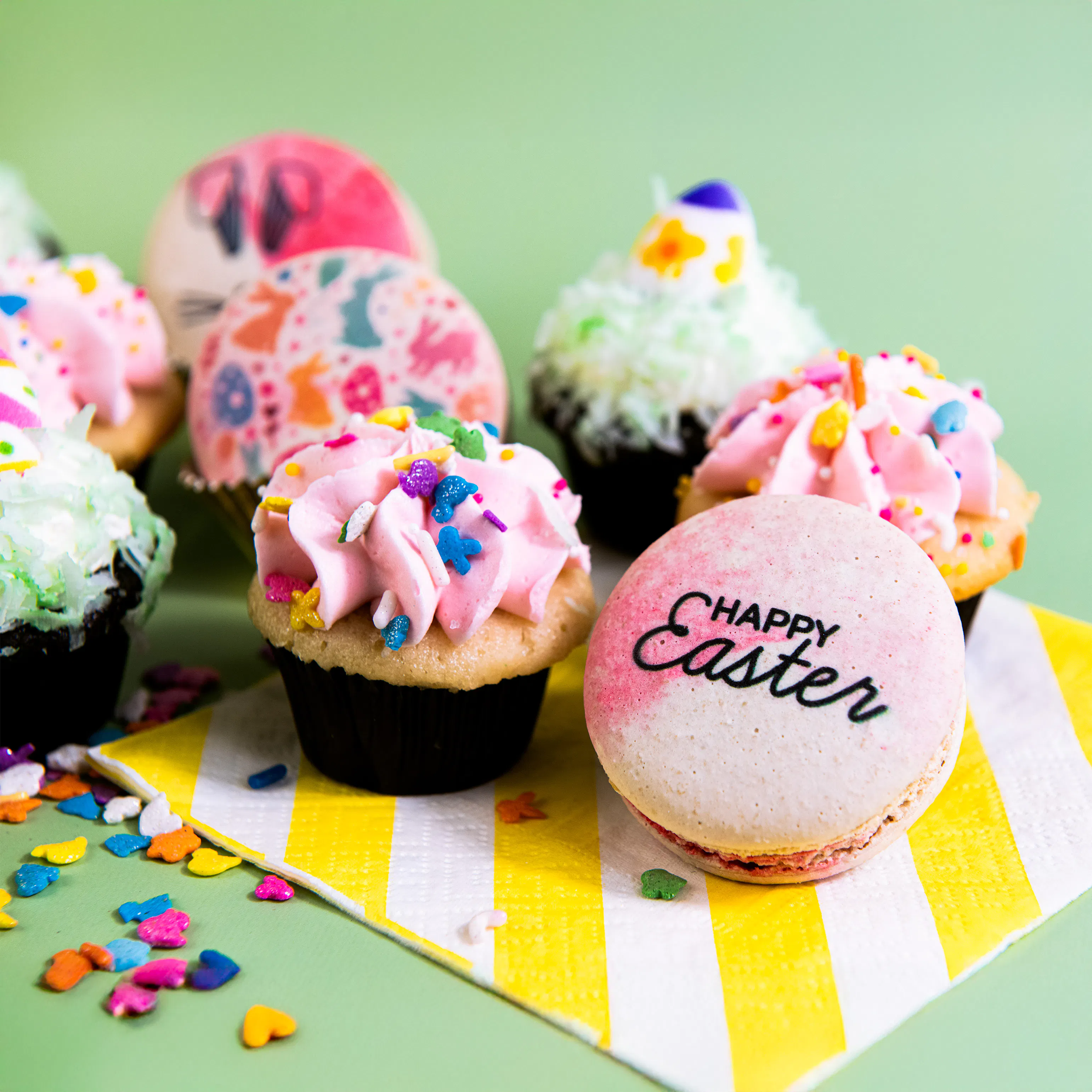 Easter Mini Cupcakes + Macarons by Trophy Cupcakes
