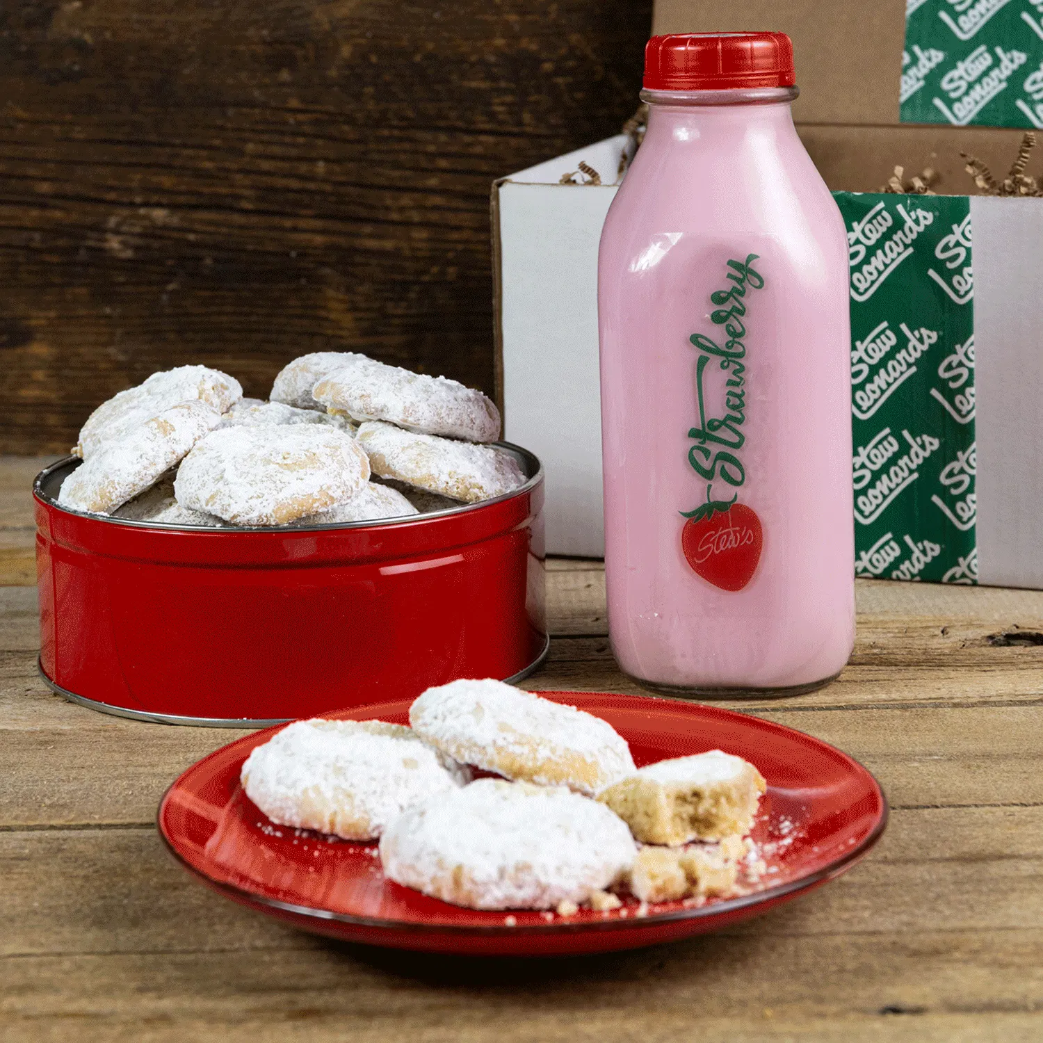 Stew's Strawberry Milk + Snowball Cookie Combo by Stew Leonard's
