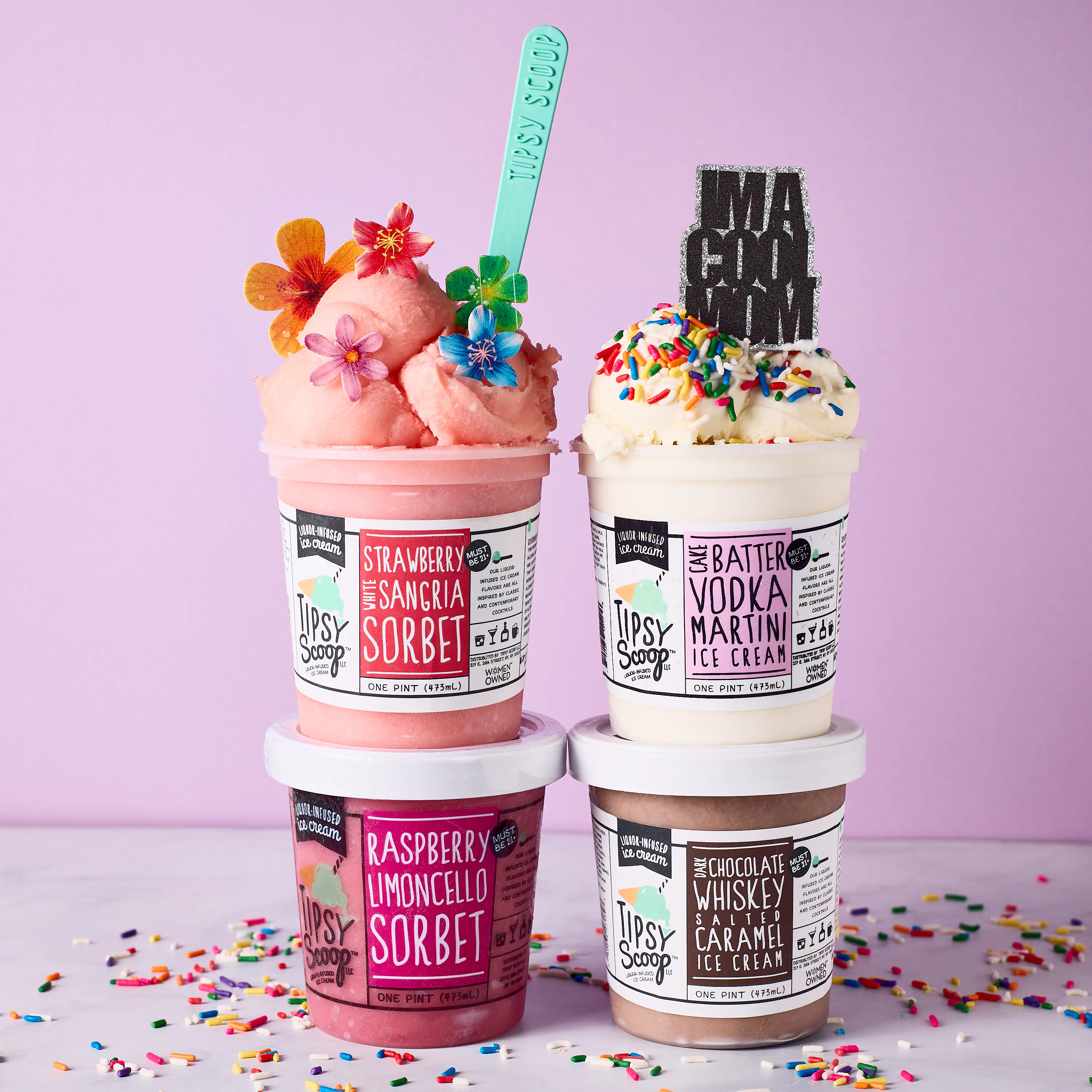Mother's Day Boozy Ice Cream - 4 Pints by Tipsy Scoop Boozy Ice Cream