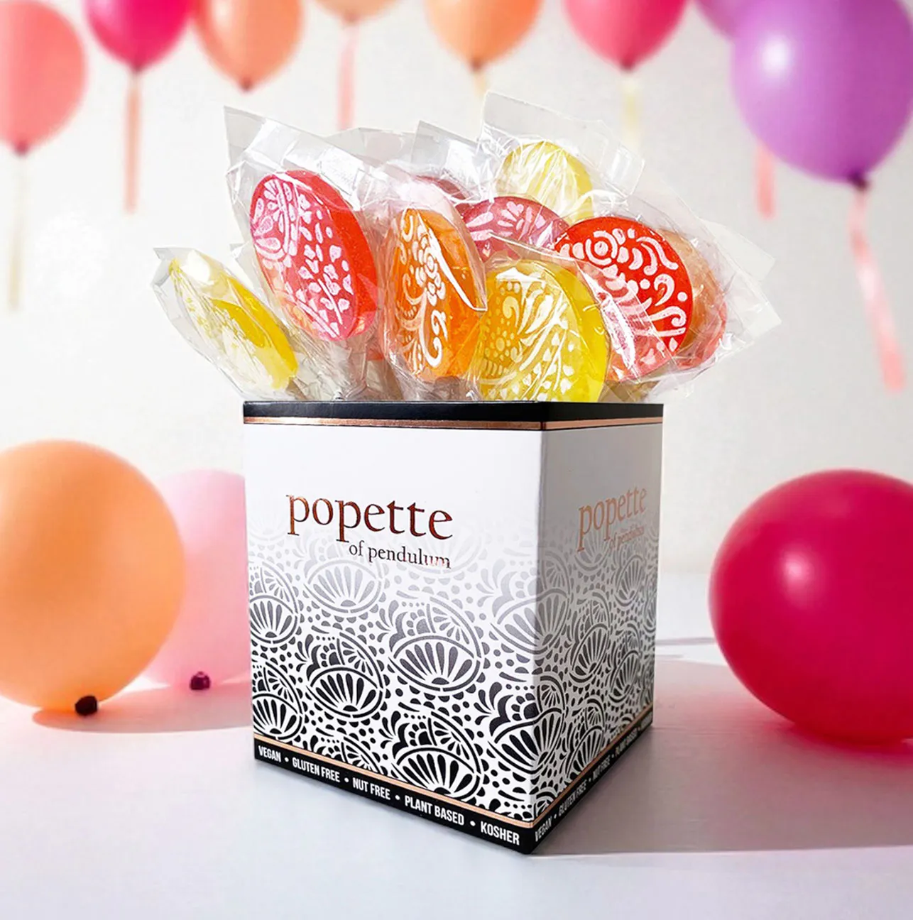 Signature Fruit Cream Flower Lollipop Mix with Candied Vanilla Frosting and Lollipop Holder - 20 Pack by Popette of Pendulum