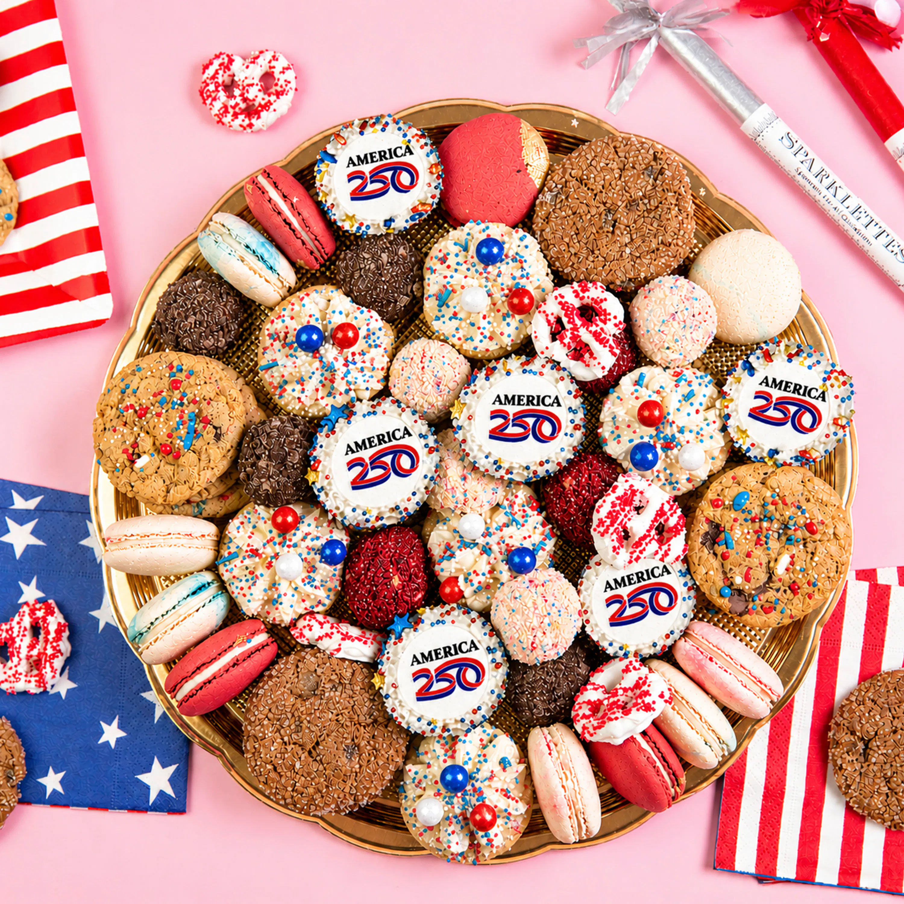 "America 250" Red White & Blue Party Platter by Trophy Cupcakes