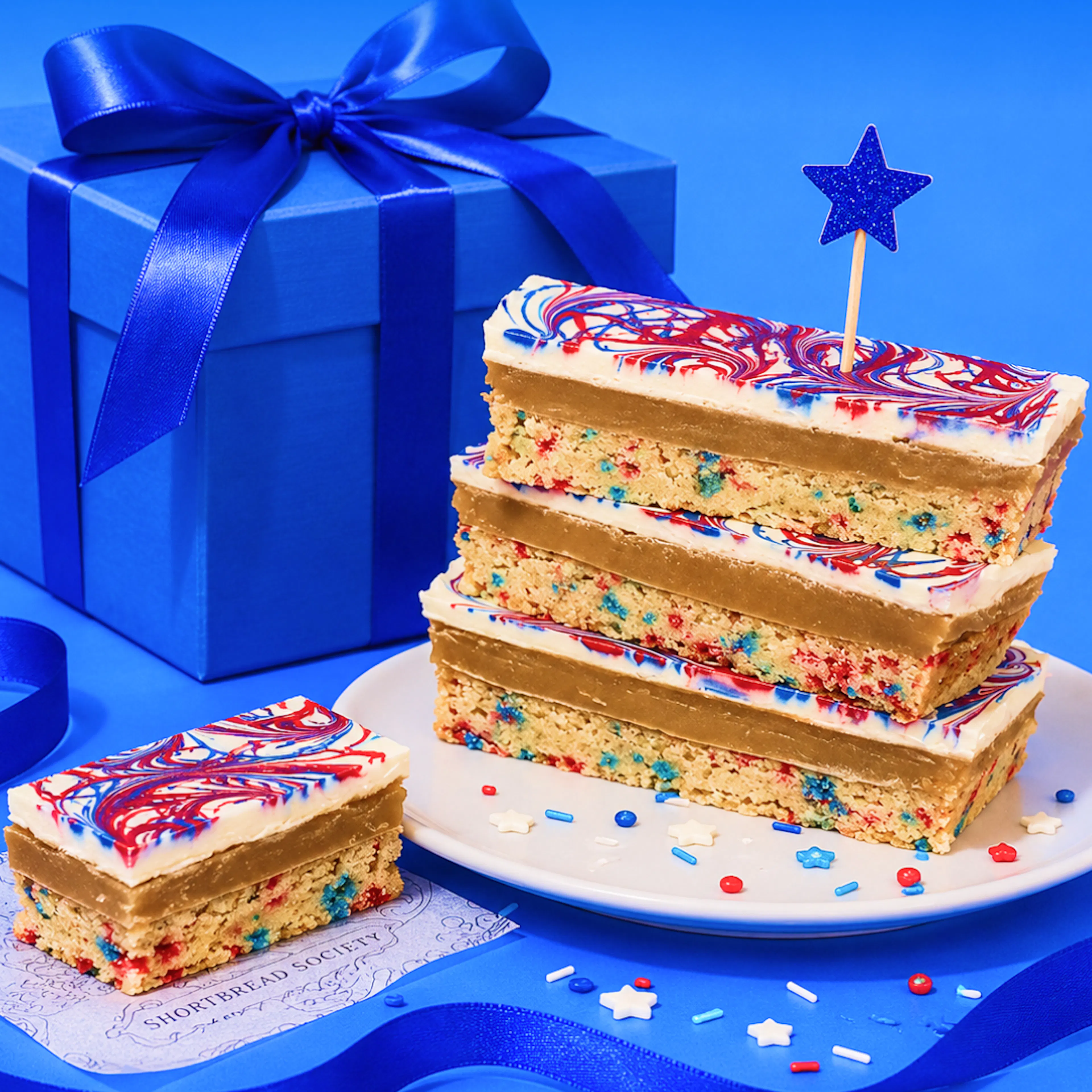 America's 250th Birthday Red, White, & Blue Millionaires Shortbread Tray by Shortbread Society