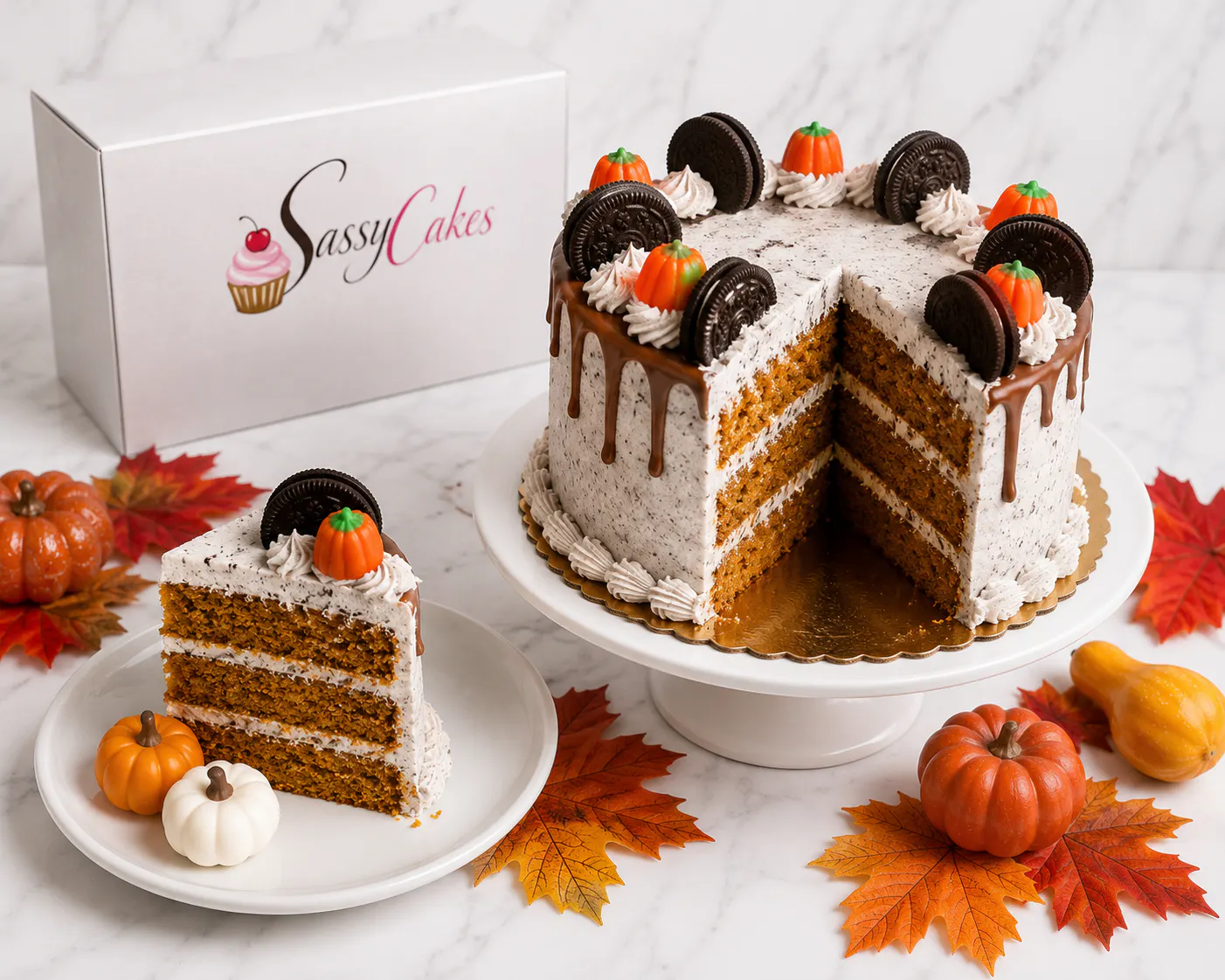 Sassy Cakes - Pumpkin + Cookies & Cream Layer Cake