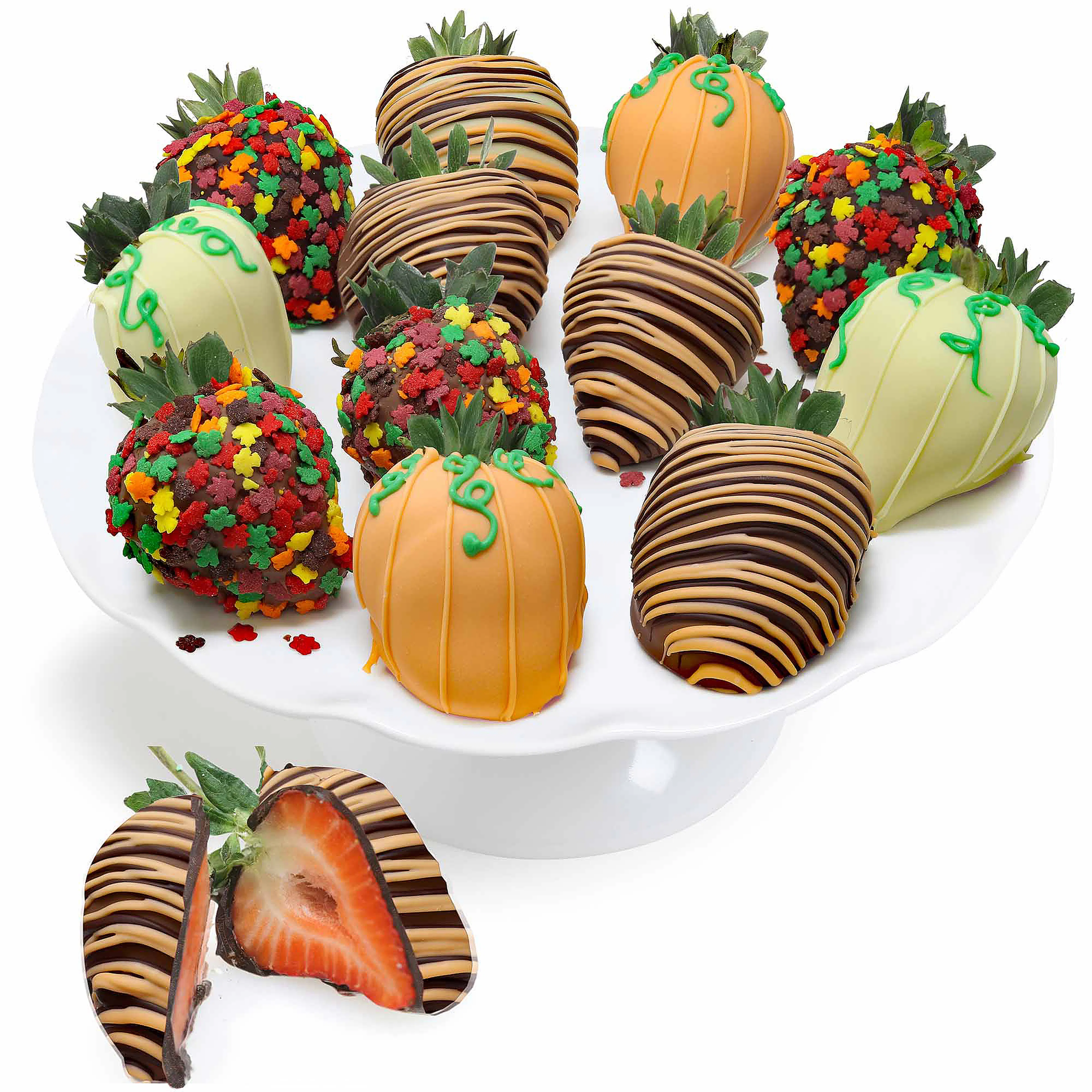 Fall Belgian Chocolate Covered Strawberries & Cheesecake Pops - 12 Pack by The Chocolate Covered Co. - Alternate image 1
