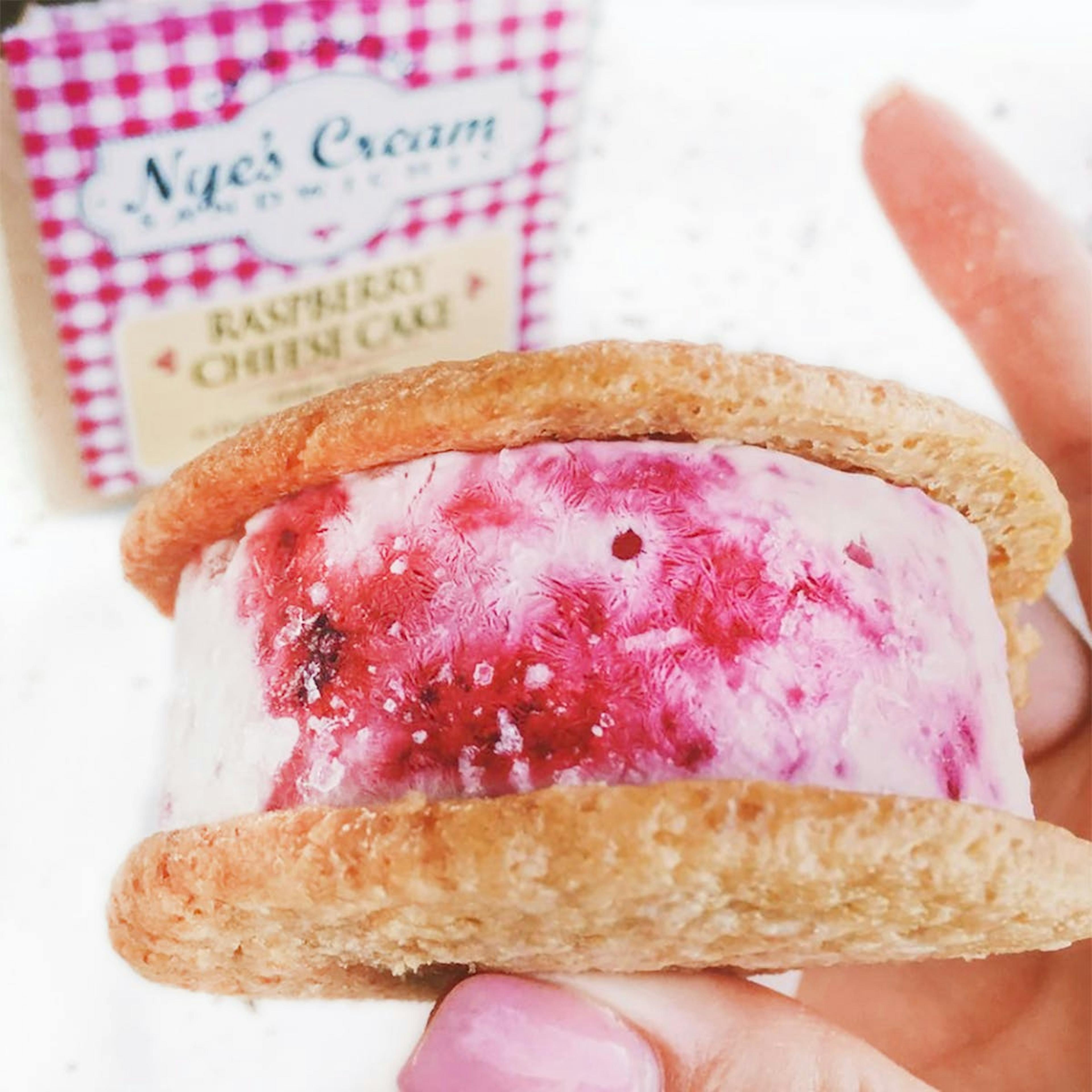 Raspberry Cheesecake Ice Cream Sandwich - 8 Pack by Nye's Cream Sandwiches - Alternate image 1